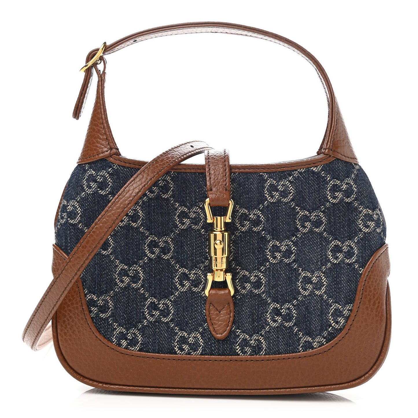 New Denim GG Monogram Calfskin Mini Jackie 1961 Hobo Blue Tea Cuir