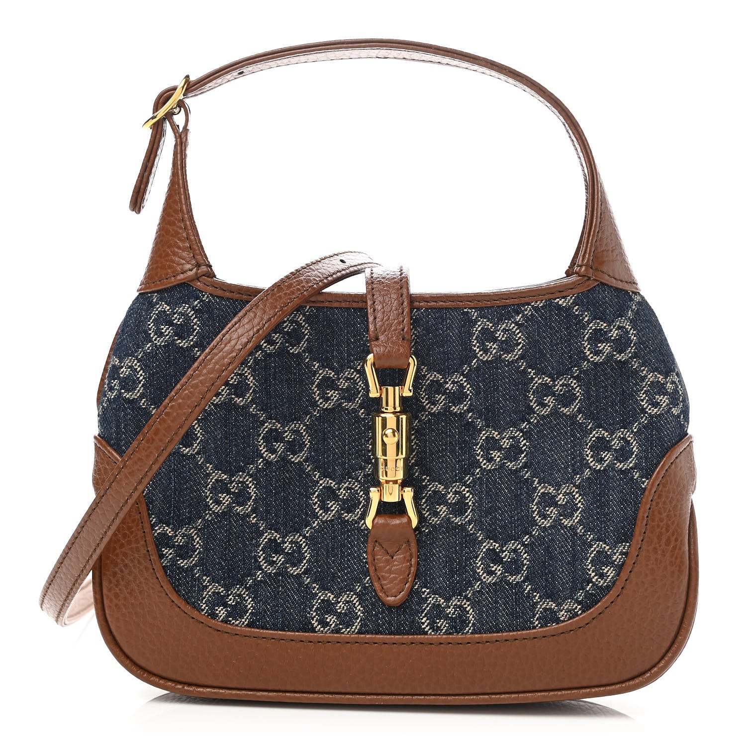Gucci New Denim GG Monogram Calfskin Mini Jackie 1961 Hobo Blue Tea Cuir 1 of 9
