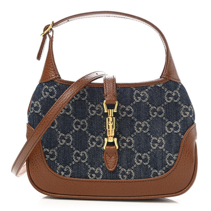 Gucci New Denim GG Monogram Calfskin Mini Jackie 1961 Hobo Blue Tea Cuir 1 of 9