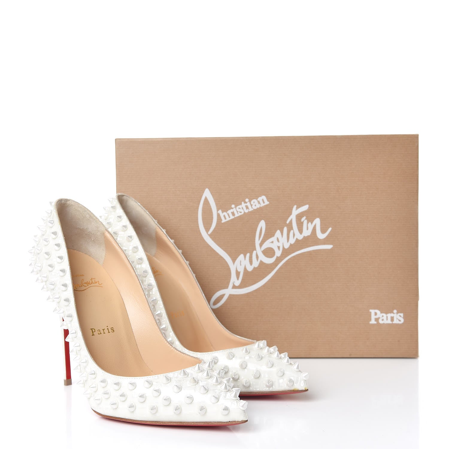 Christian Louboutin Patent Follies Spikes 100 Pumps 37.5 White 9 of 9