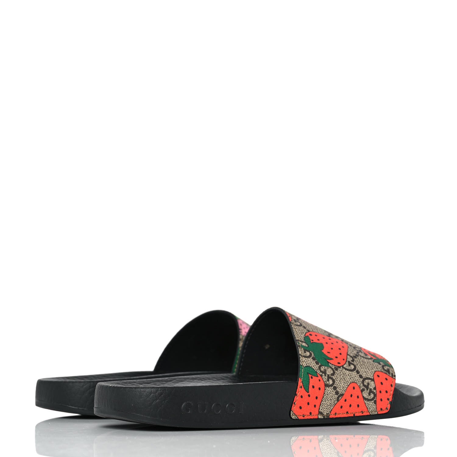 Gucci GG Supreme Monogram Strawberry Slide Sandals 36 Beige Multicolor 4 of 8