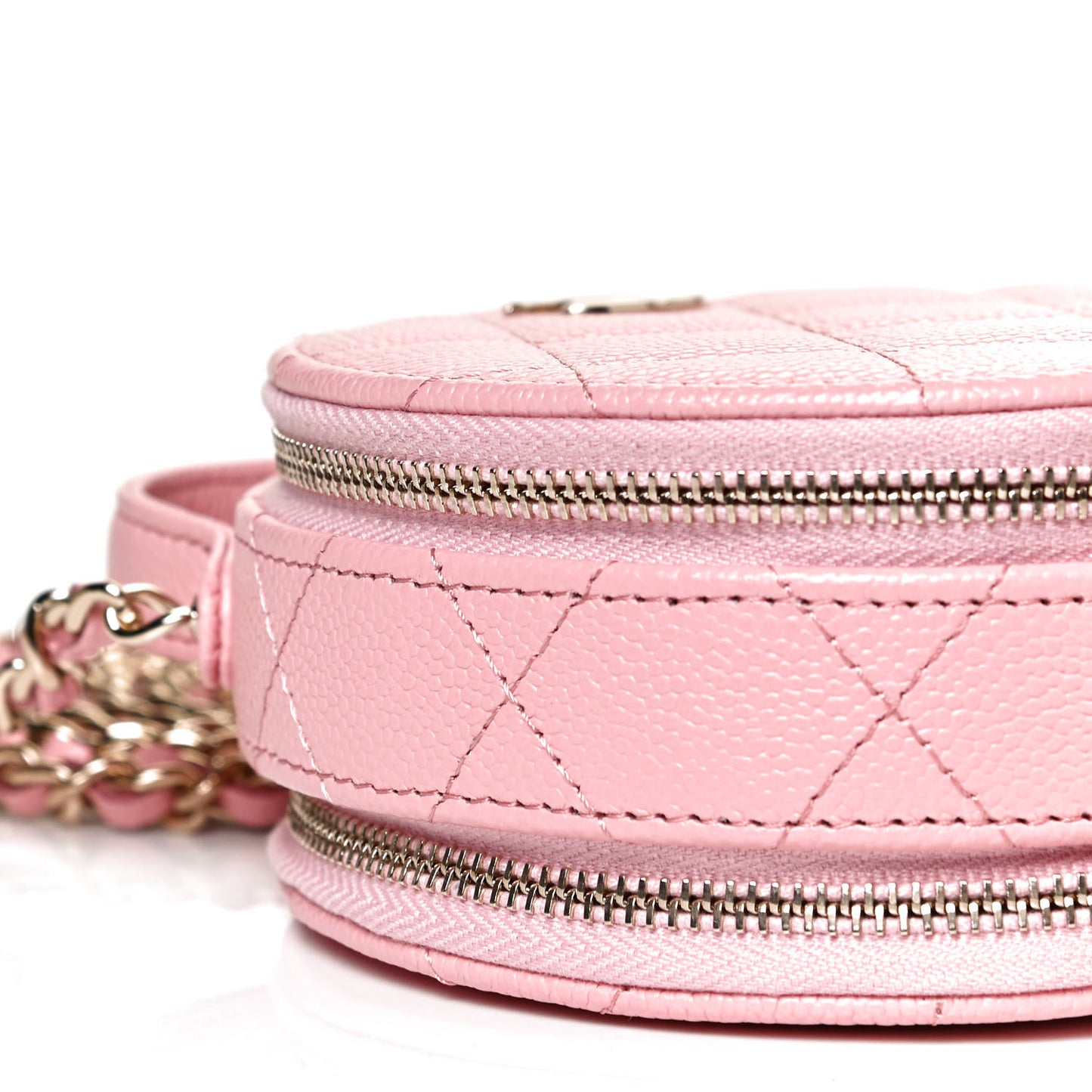 Caviar Quilted Round Handle With Care Vanity With Chain Pink