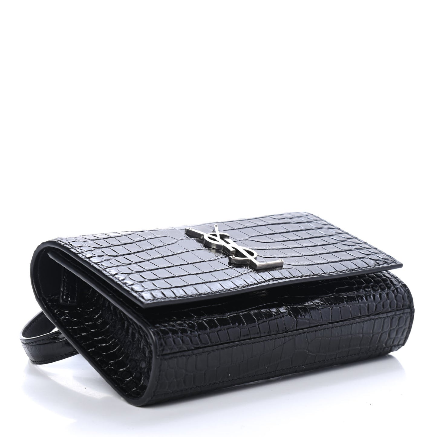Calfskin Crocodile Embossed Monogram Kate Belt Bag Black