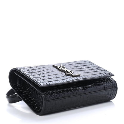 Saint Laurent Calfskin Crocodile Embossed Monogram Kate Belt Bag Black 3 of 4