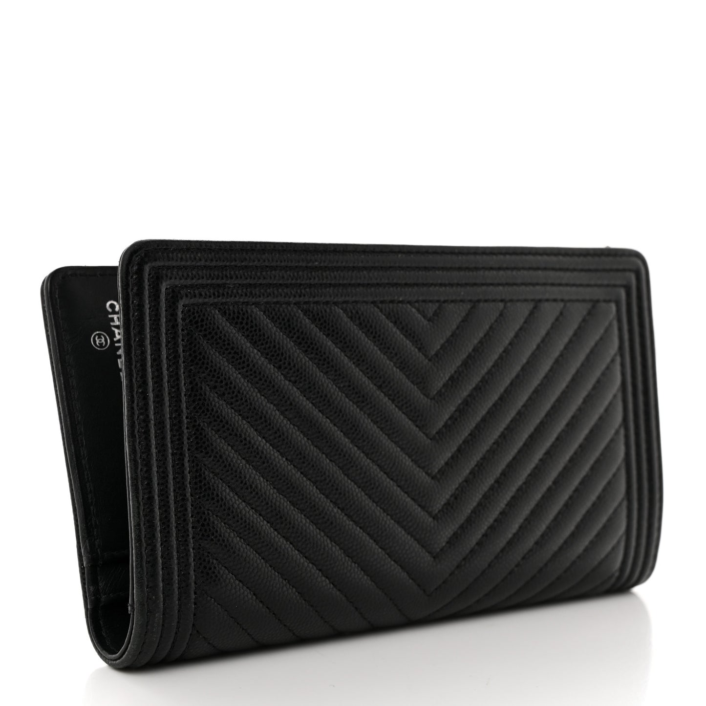 Caviar Chevron Quilted Boy Yen Wallet Black