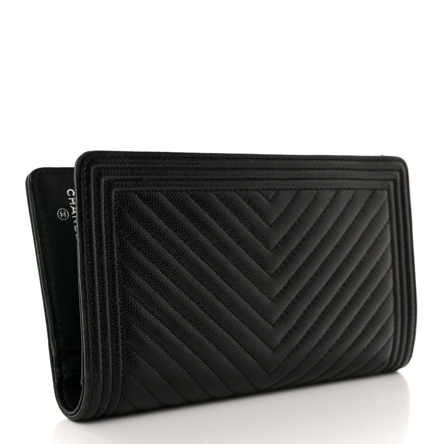 Chanel Caviar Chevron Quilted Boy Yen Wallet Black 3 of 9