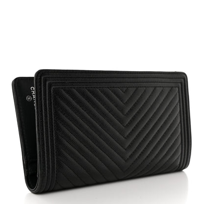Chanel Caviar Chevron Quilted Boy Yen Wallet Black 3 of 9