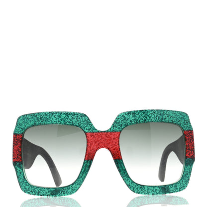Gucci Square Frame GG0102S Sunglasses Glitter Red Black Green 2 of 7