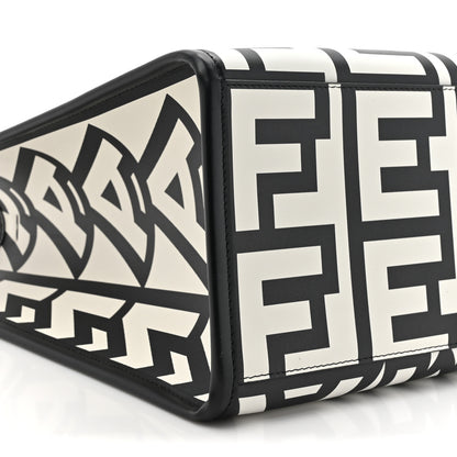 Fendi X MARC JACOBS Vitello King Logo Print Medium Fendi Sunshine Shopper Tote Black White 9 of 9