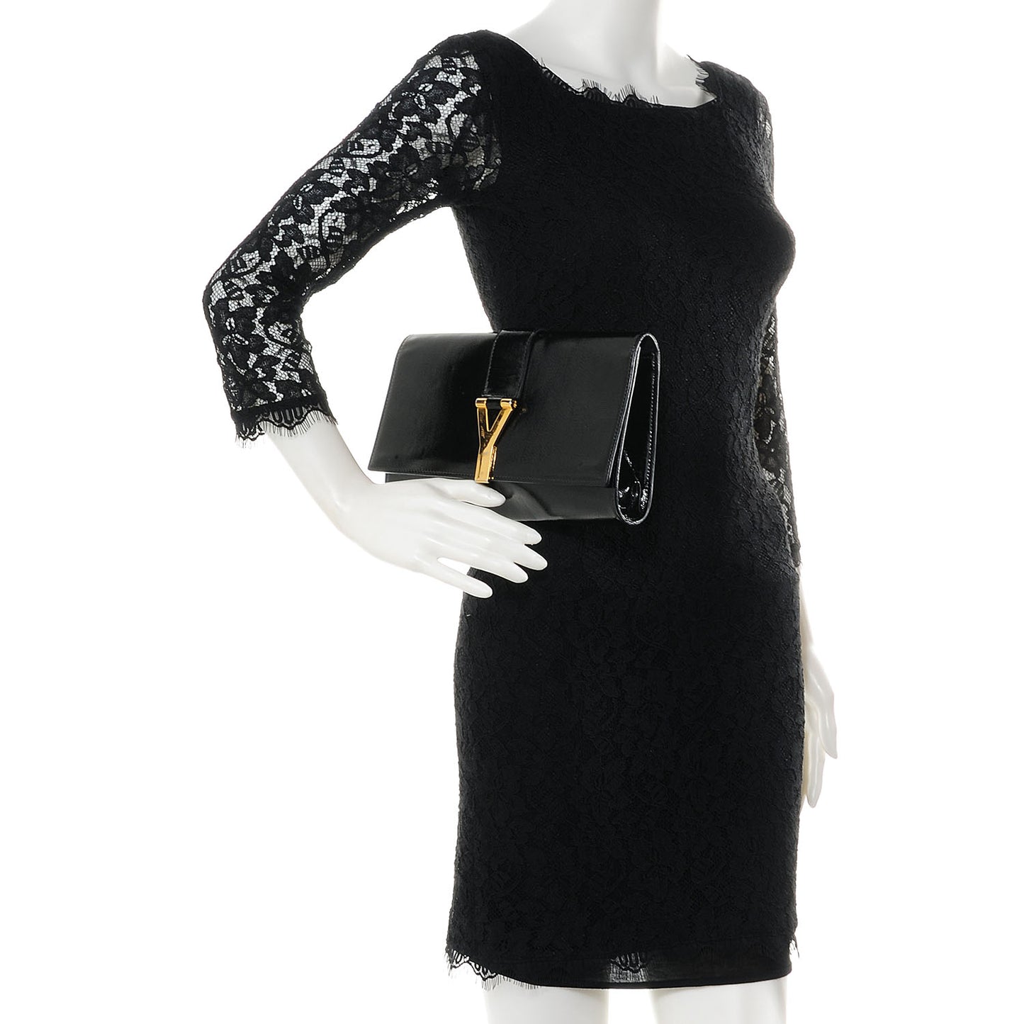 Textured Patent Leather ChYc Clutch Black