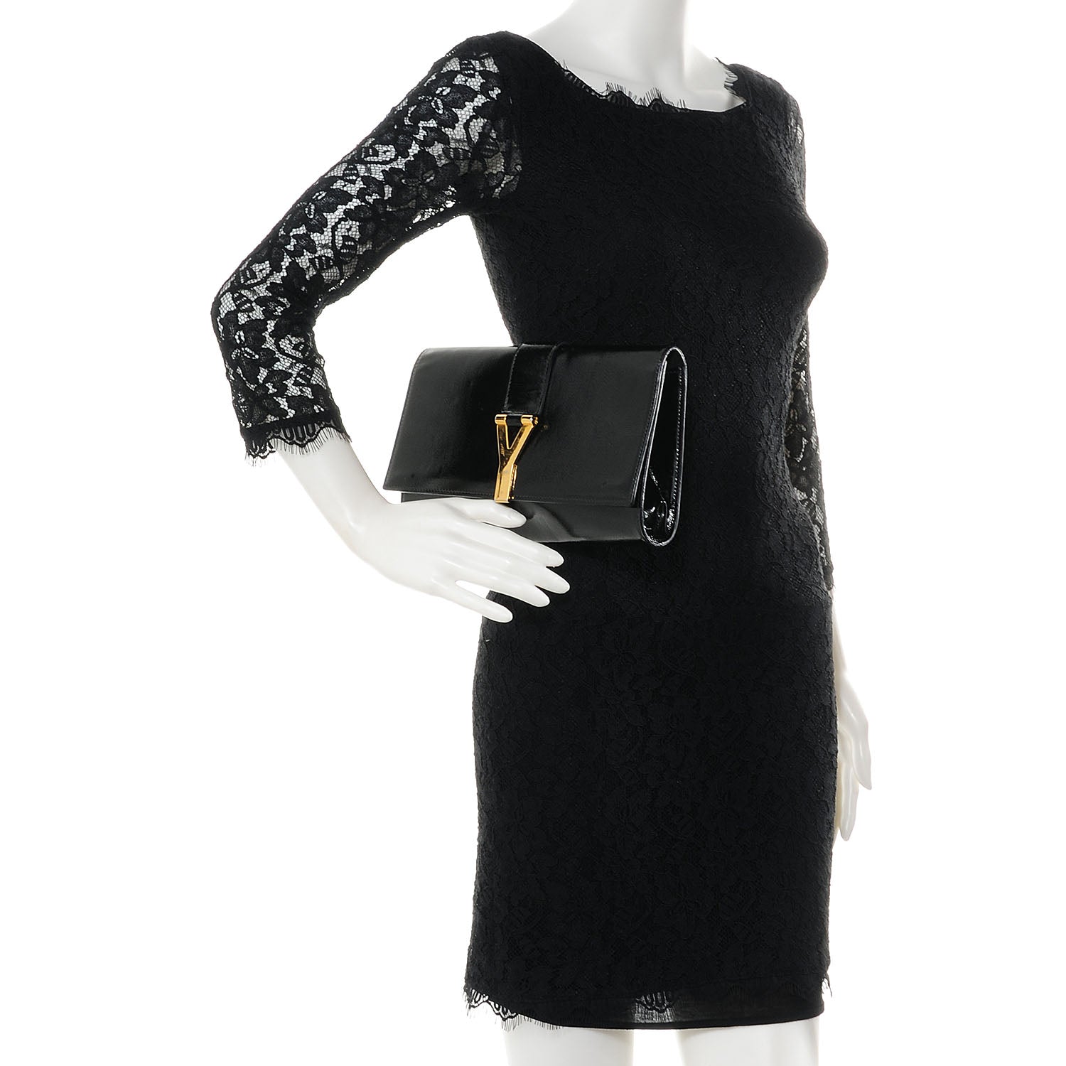 Saint Laurent Textured Patent Leather ChYc Clutch Black 2 of 7