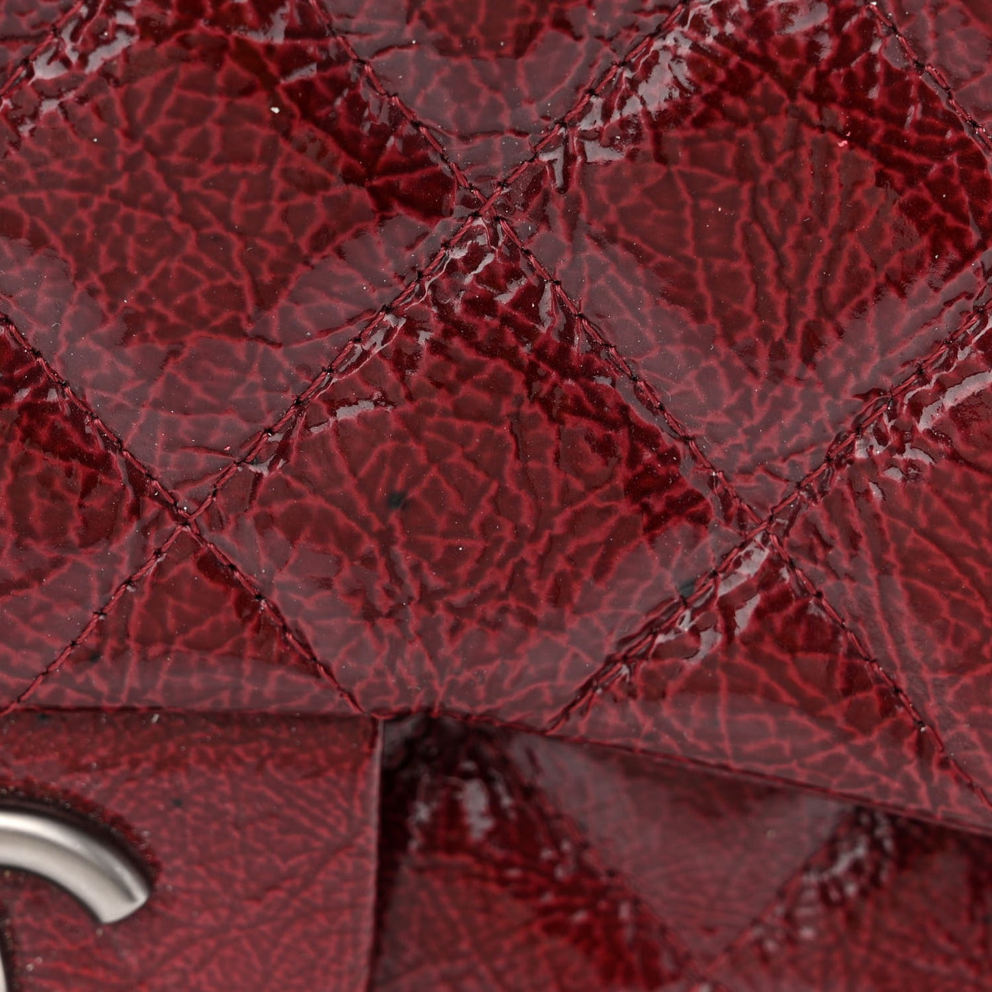 Crinkled Patent Quilted Jumbo Single Flap Burgundy
