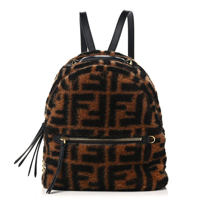 Fendi Shearling Macro FF 1974 Mini Backpack Tobacco Black 1 of 11