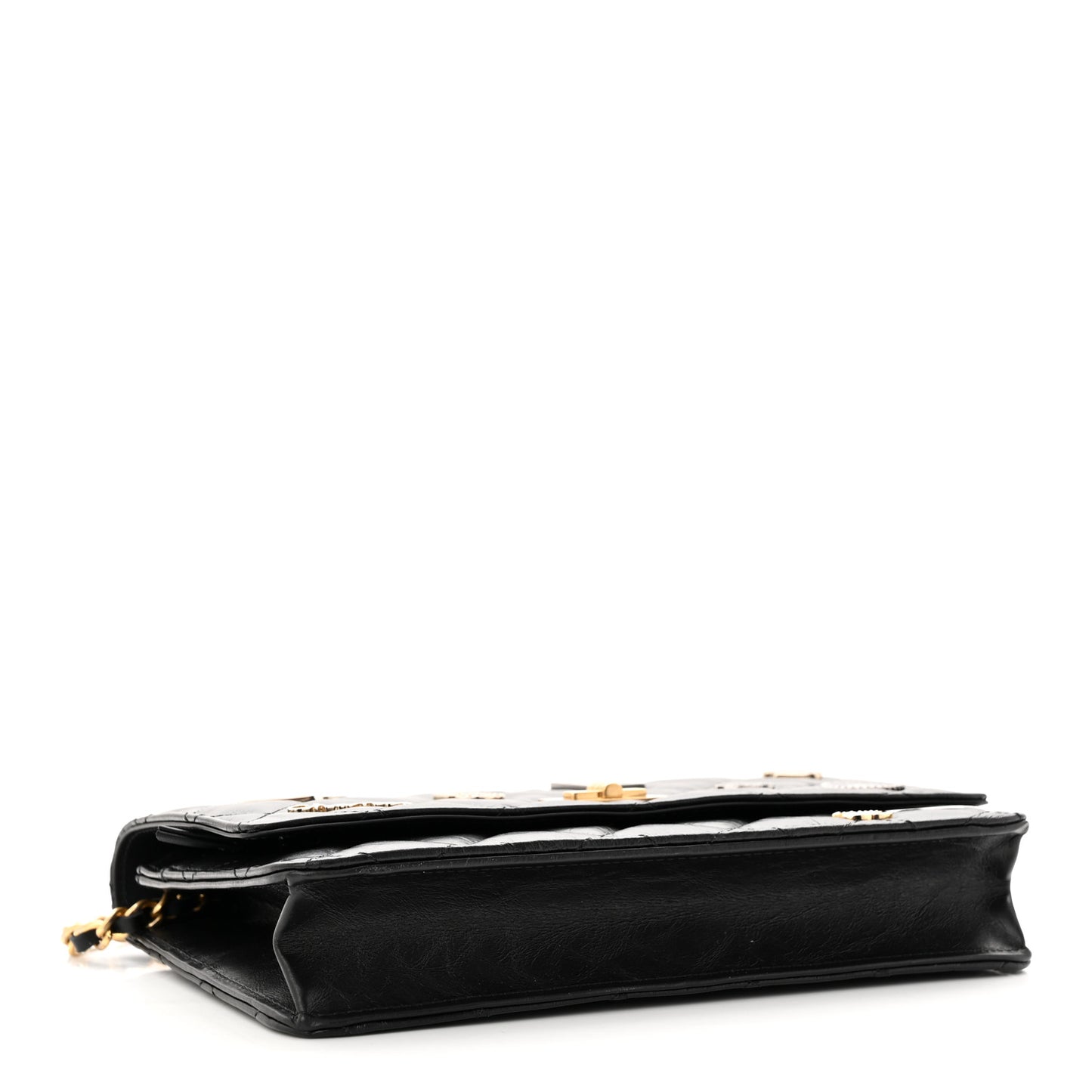 Aged Calfskin Lucky Charms Casino 2.55 Reissue Wallet on Chain WOC Black