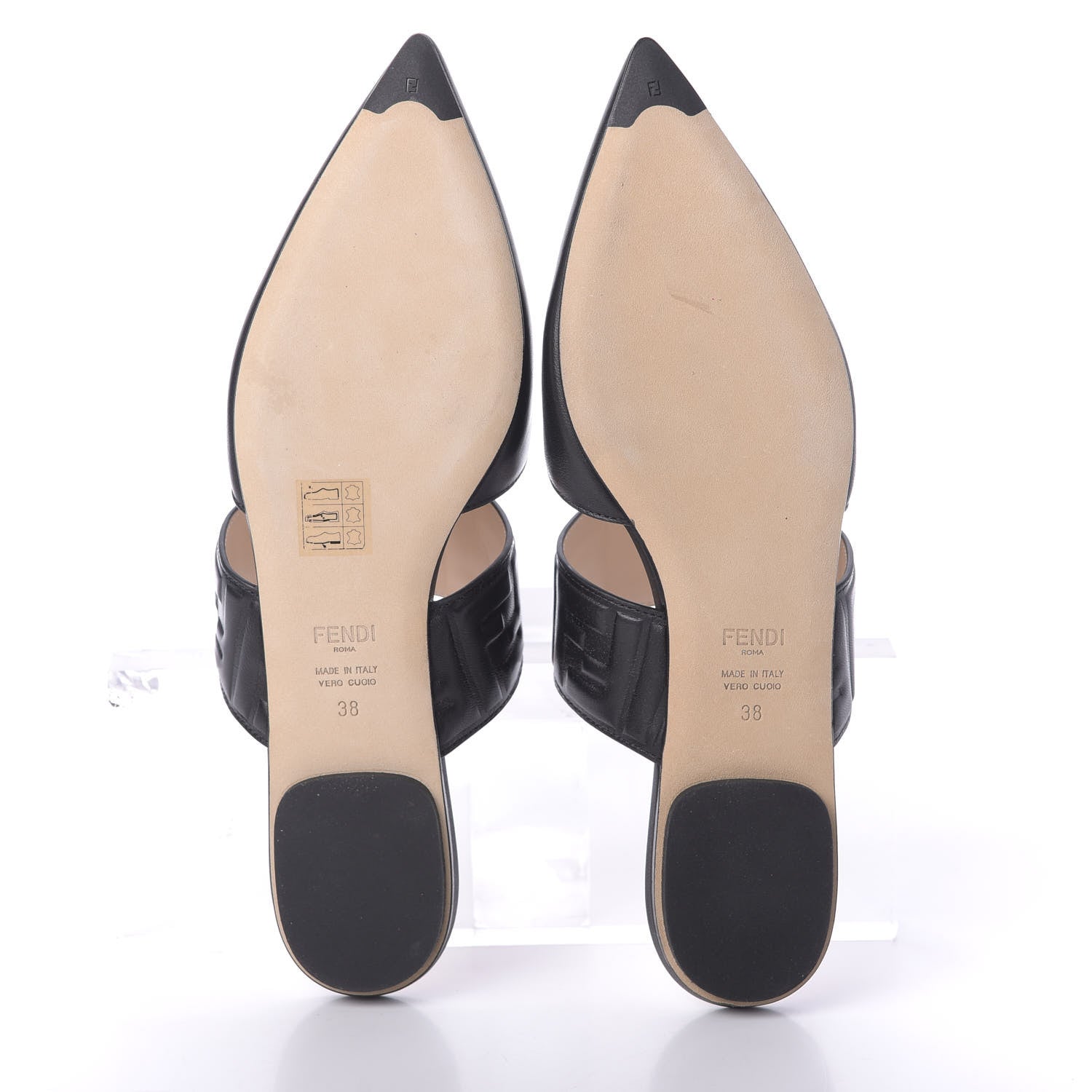 Fendi Vitello FF Embossed Buckle Flat Mules 38 Black 6 of 11