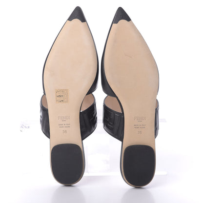 Fendi Vitello FF Embossed Buckle Flat Mules 38 Black 6 of 11