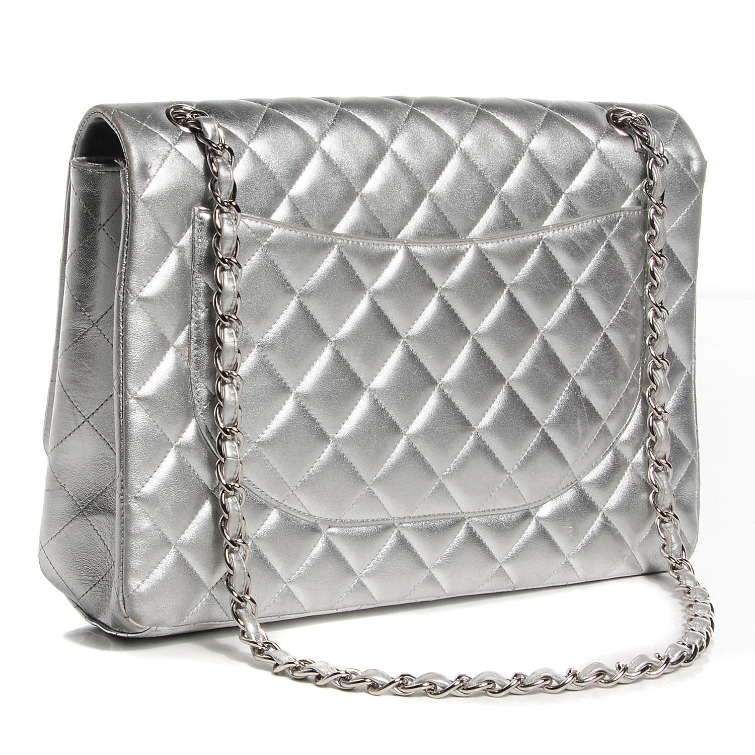 Chanel Metallic Lambskin Quilted Maxi Single Flap Silver 3 of 9