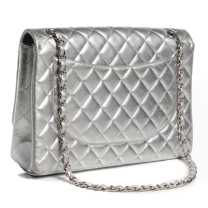 Chanel Metallic Lambskin Quilted Maxi Single Flap Silver 3 of 9