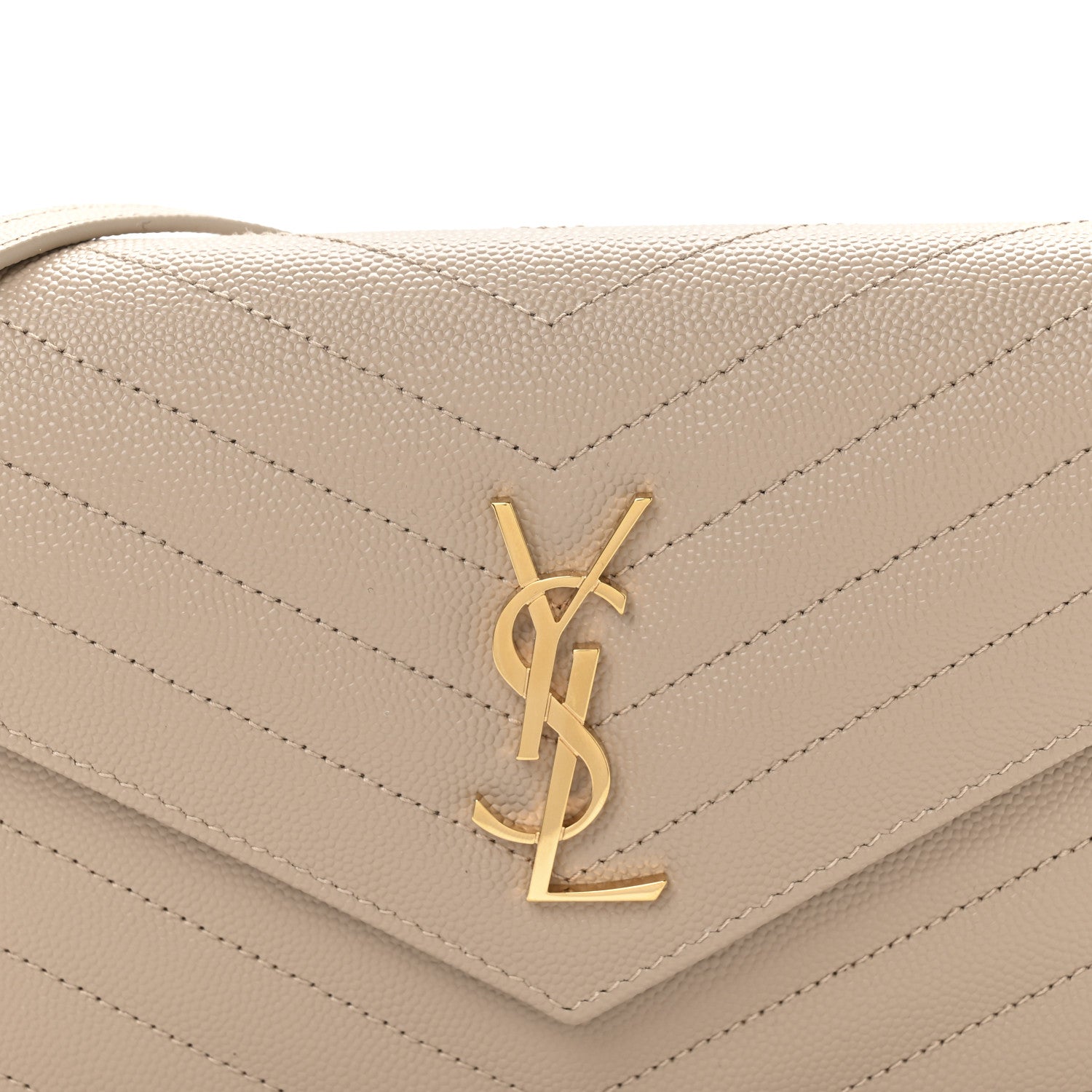Saint Laurent Grain De Poudre Matelasse Chevron Monogram Envelope Chain Wallet Dusty Grey 8 of 10