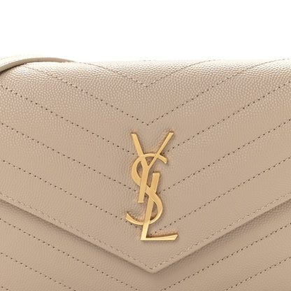 Saint Laurent Grain De Poudre Matelasse Chevron Monogram Envelope Chain Wallet Dusty Grey 8 of 10