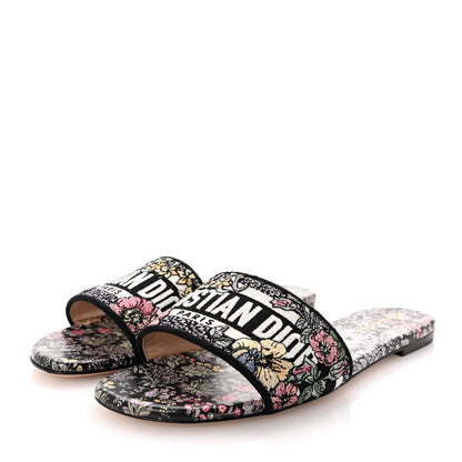 Christian Dior Canvas Embroidered Dway Mules Slide Sandals 41 Black Multicolor 4 of 9