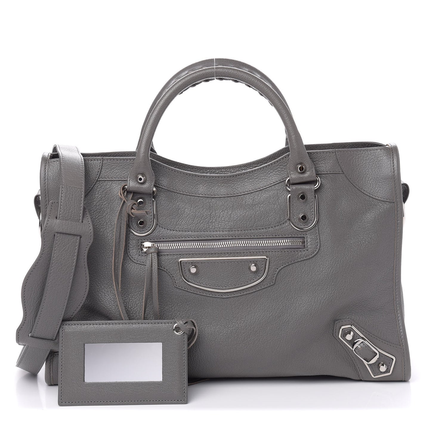 Chevre Silver Metallic Edge Hardware City Gris Acier