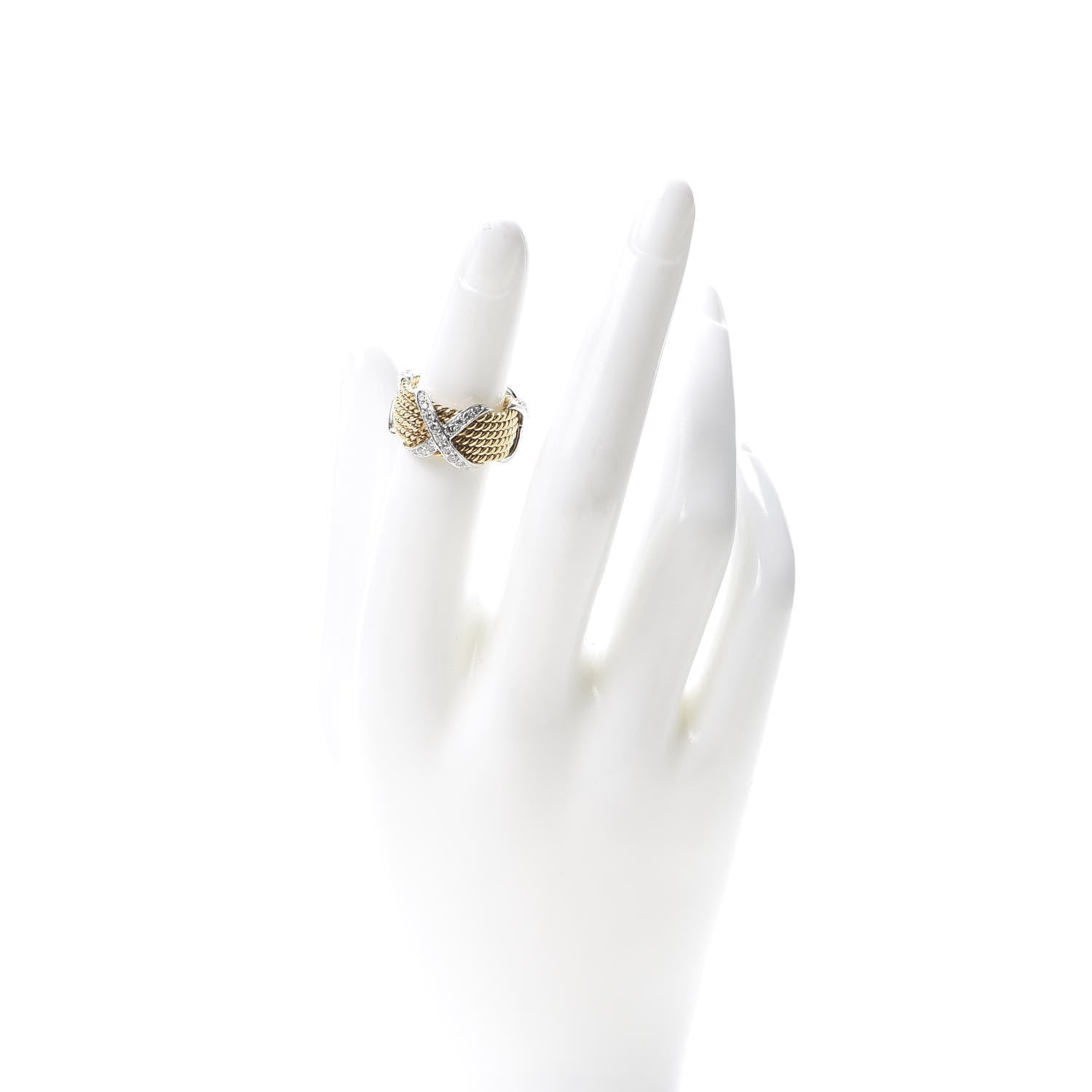 Tiffany 18K Yellow White Gold Diamond Schlumberger Rope Six Row X Ring 49 4.75 2 of 5