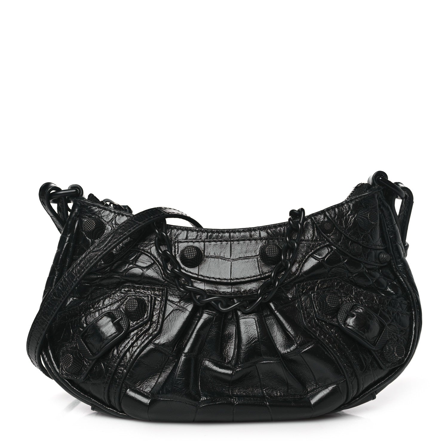 Balenciaga Extra Supple Calfskin Crystal Crocodile Embossed Le Cagole Mini Purse With Chain Black 1 of 11