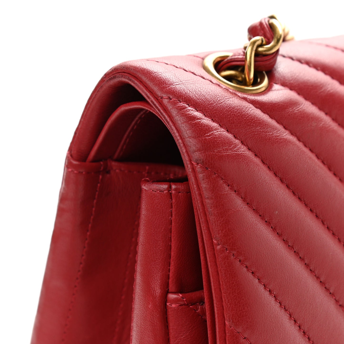 Lambskin Chevron Quilted Maxi Double Flap Dark Red