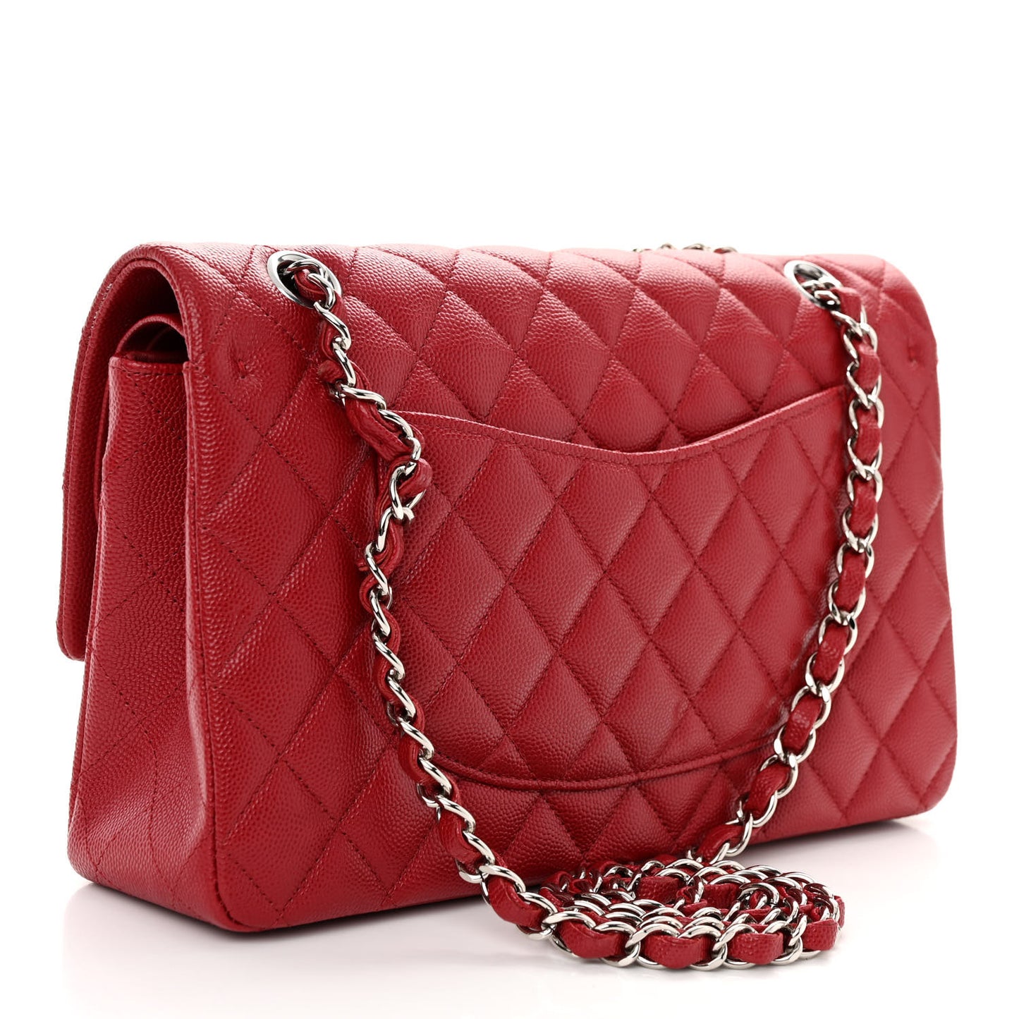 Caviar Quilted Medium Double Flap Dark Red