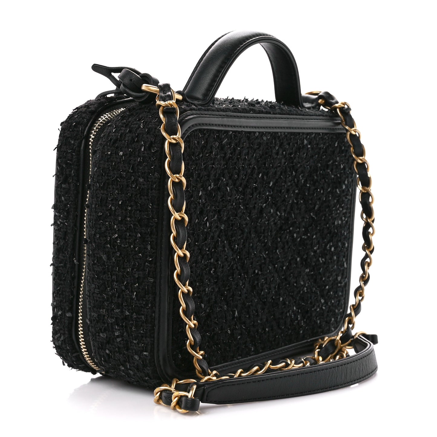 Tweed Quilted Medium CC Filigree Vanity Case Black
