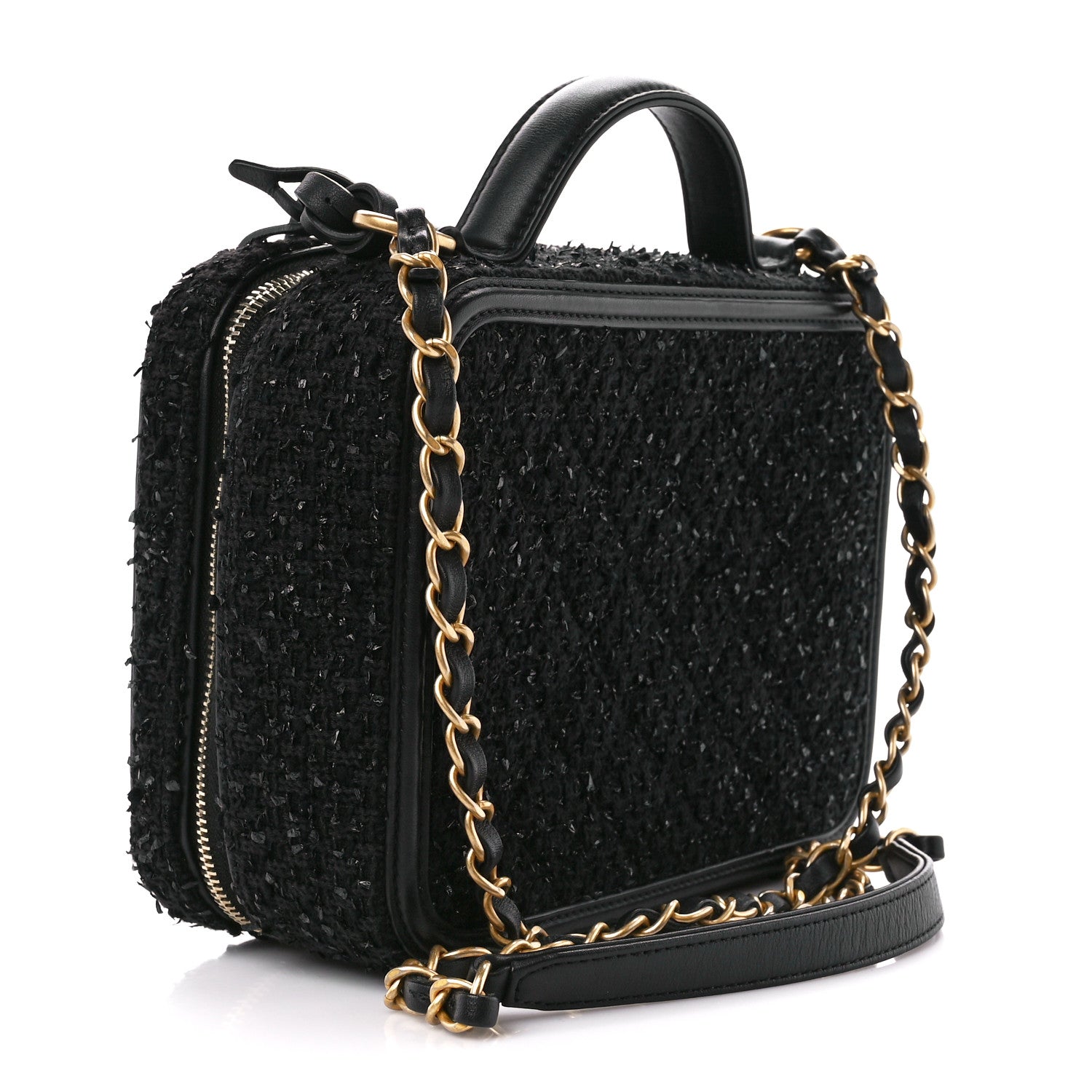 Chanel Tweed Quilted Medium CC Filigree Vanity Case Black 3 of 10