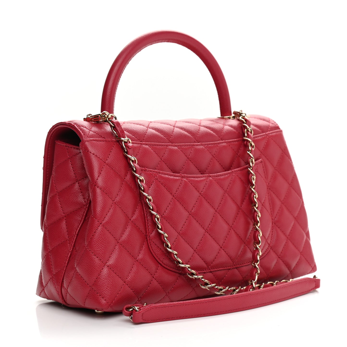 Caviar Quilted Small Coco Handle Flap Dark Pink
