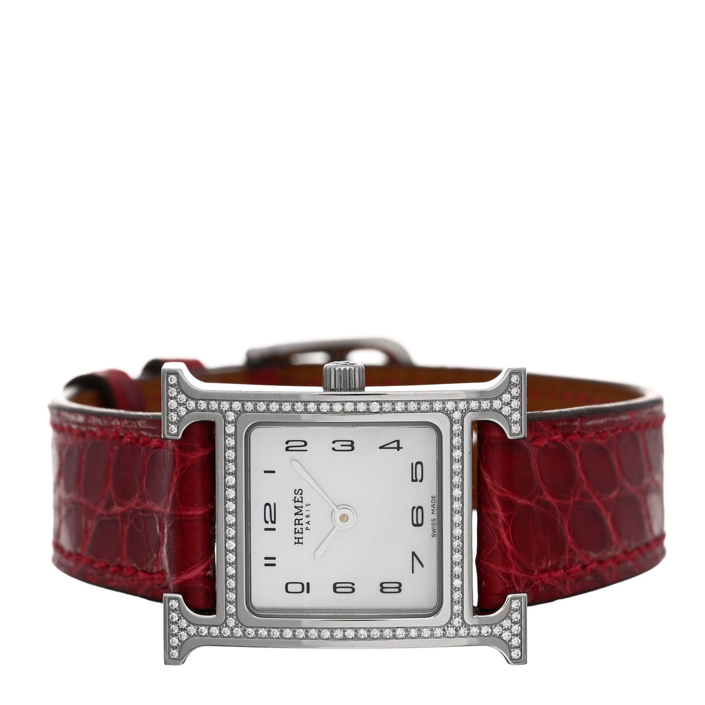 Stainless Steel Alligator Diamond Bezel Mother of Pearl 21mm Heure H Hour Quartz Watch Braise