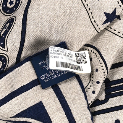 Hermes Cashmere Silk La Promenade du Matin Bandana Shawl 140 Naturel Marine Black 4 of 4