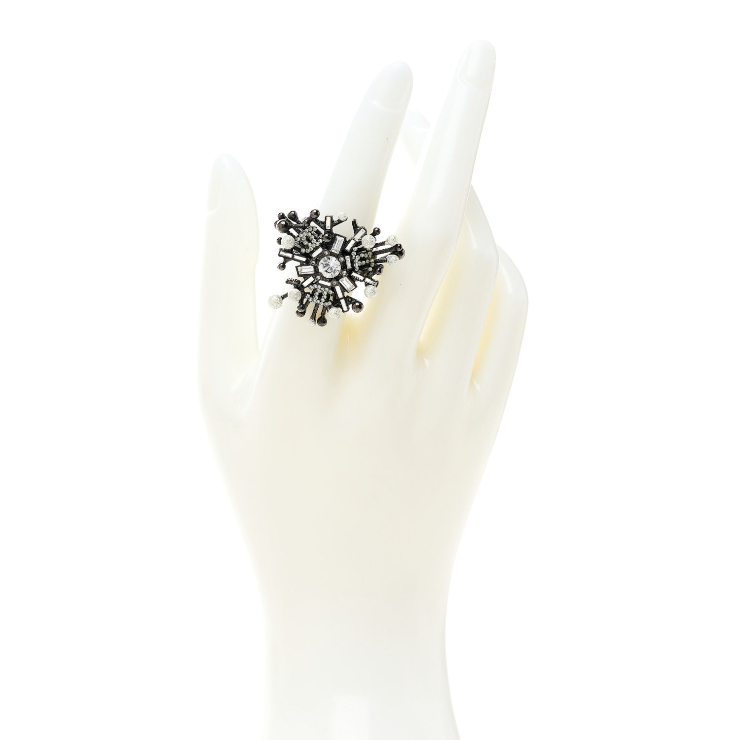 Chanel Baguette Crystal CC Ring 49 5 Ruthenium 2 of 4