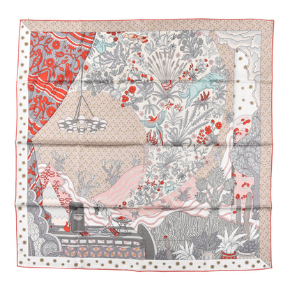 Hermes Silk Twill Le Premier Chant Scarf 90 White Gris Grenadine 1 of 5