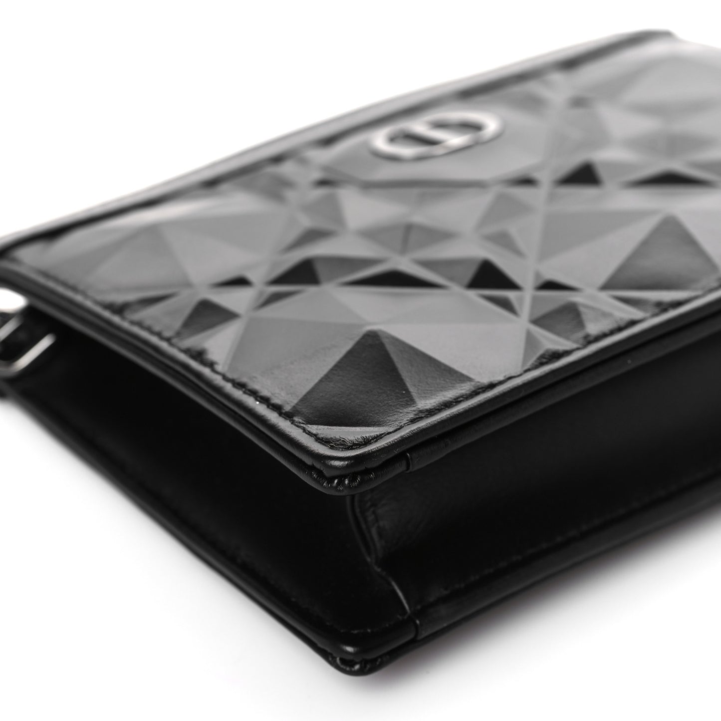 Calfskin Macrocannage Diamond Caro Zipped Pouch With Chain Black