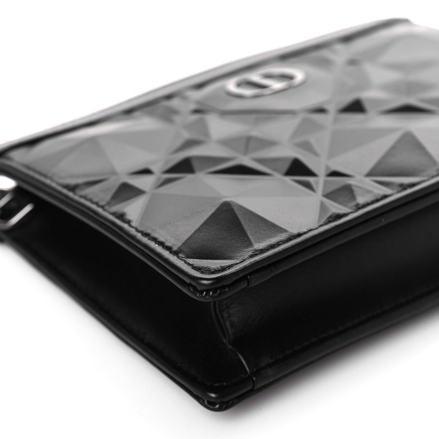 Christian Dior Calfskin Macrocannage Diamond Caro Zipped Pouch With Chain Black 8 of 10