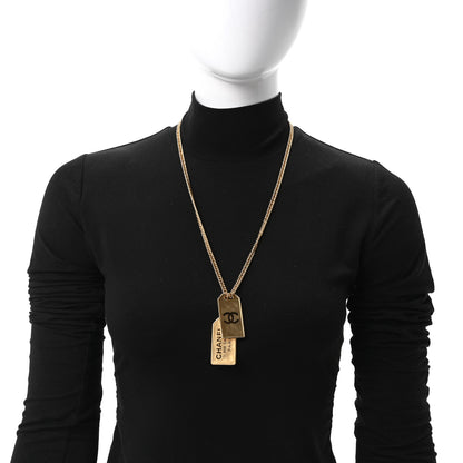 Chanel ID Dog Tag Charm Necklace Gold 2 of 4