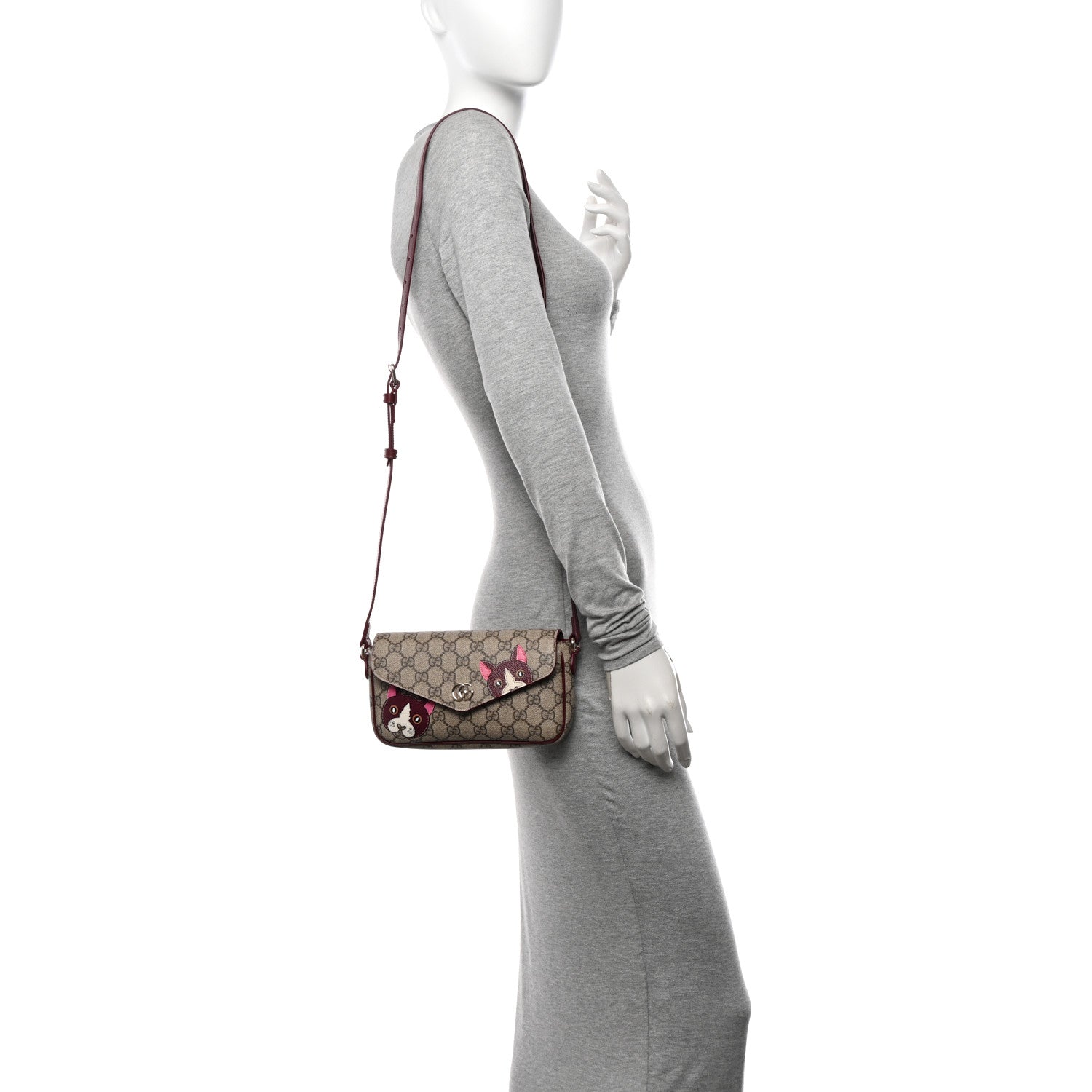 Gucci GG Supreme Monogram Cat Print Mini Shoulder Bag Beige Ebony Rosso Ancora 2 of 10