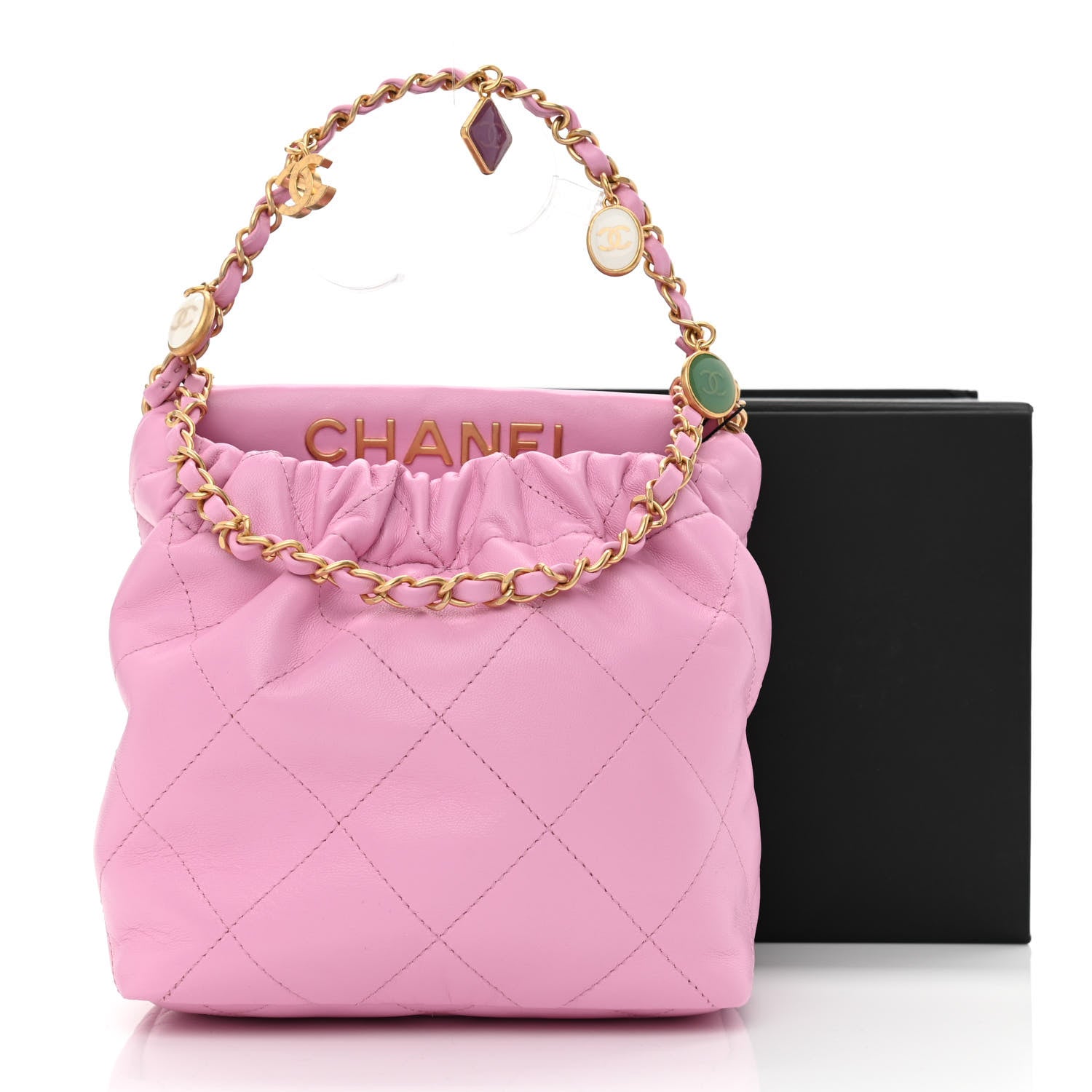 Chanel Lambskin Resin Quilted Small Bucket Bag Pink 11 of 11