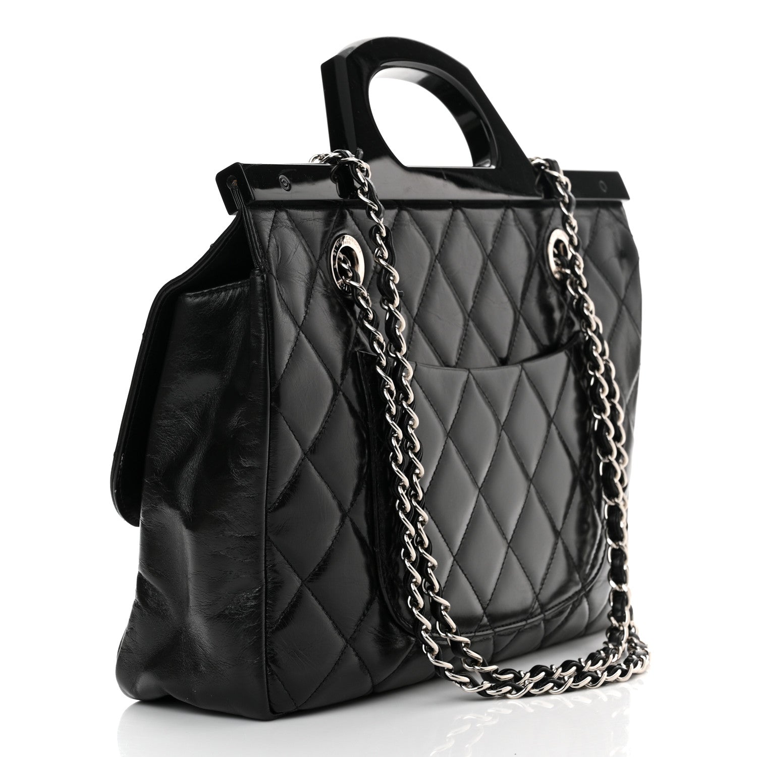 Chanel Glazed Calfskin Quilted Small CC Delivery Tote Black 3 of 10