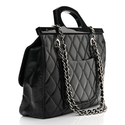 Chanel Glazed Calfskin Quilted Small CC Delivery Tote Black 3 of 10
