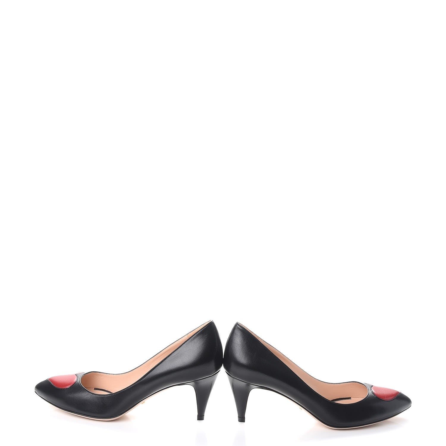 Gucci Nappa Molina Heart Pumps Heels 38.5 Black Red 6 of 11