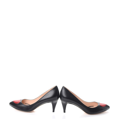 Gucci Nappa Molina Heart Pumps Heels 38.5 Black Red 6 of 11