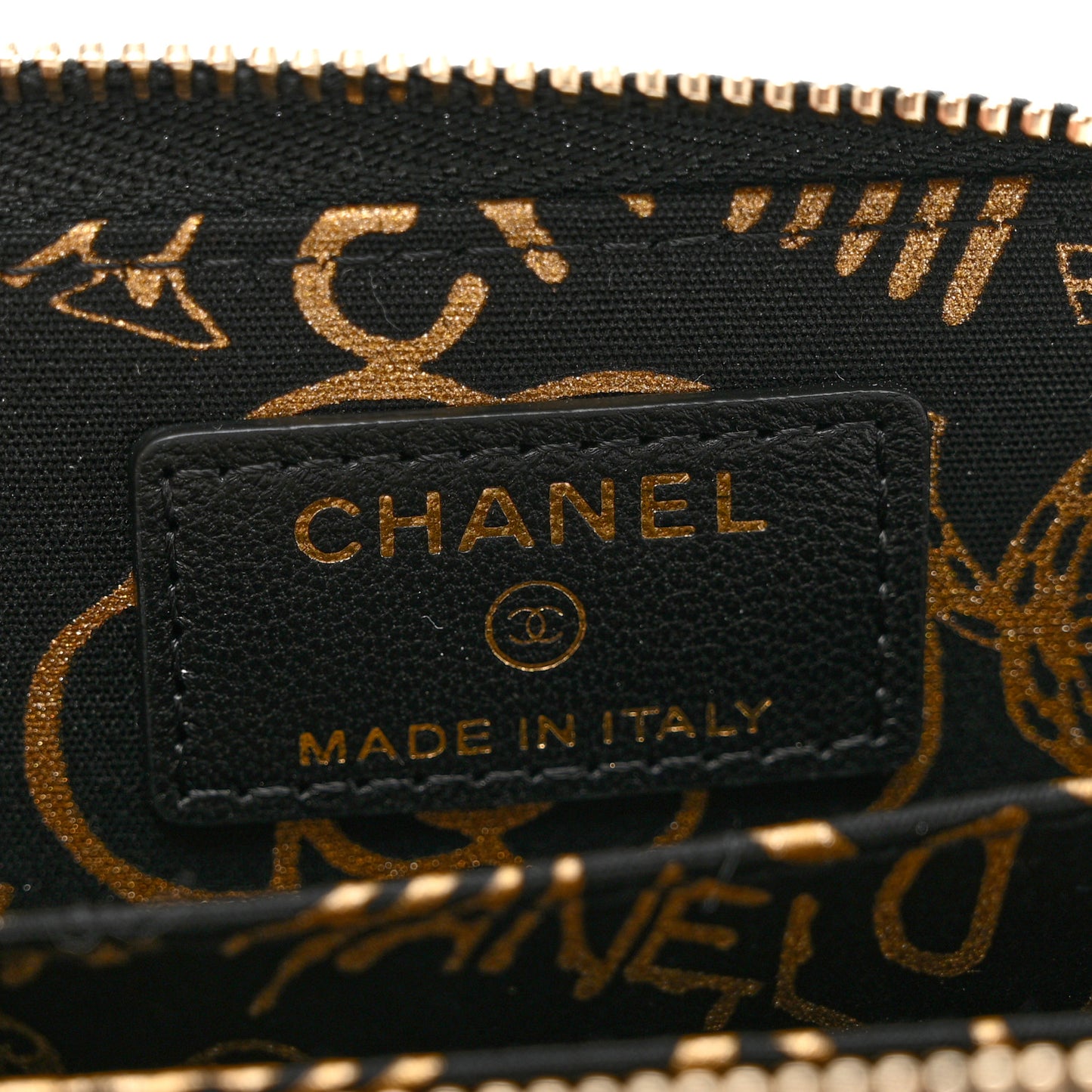 Lambskin Quilted Graffiti Zip Around Coin Purse Wallet Black