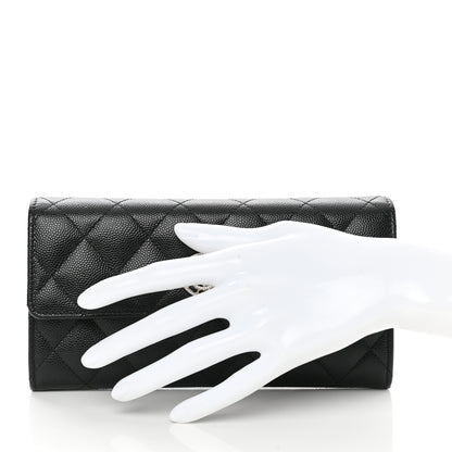 Chanel Caviar Quilted Crystal CC Large Gusset Flap Wallet Black 2 of 10