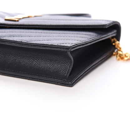 Saint Laurent Grain De Poudre Matelasse Chevron Monogram Envelope Chain Wallet Smog 9 of 10