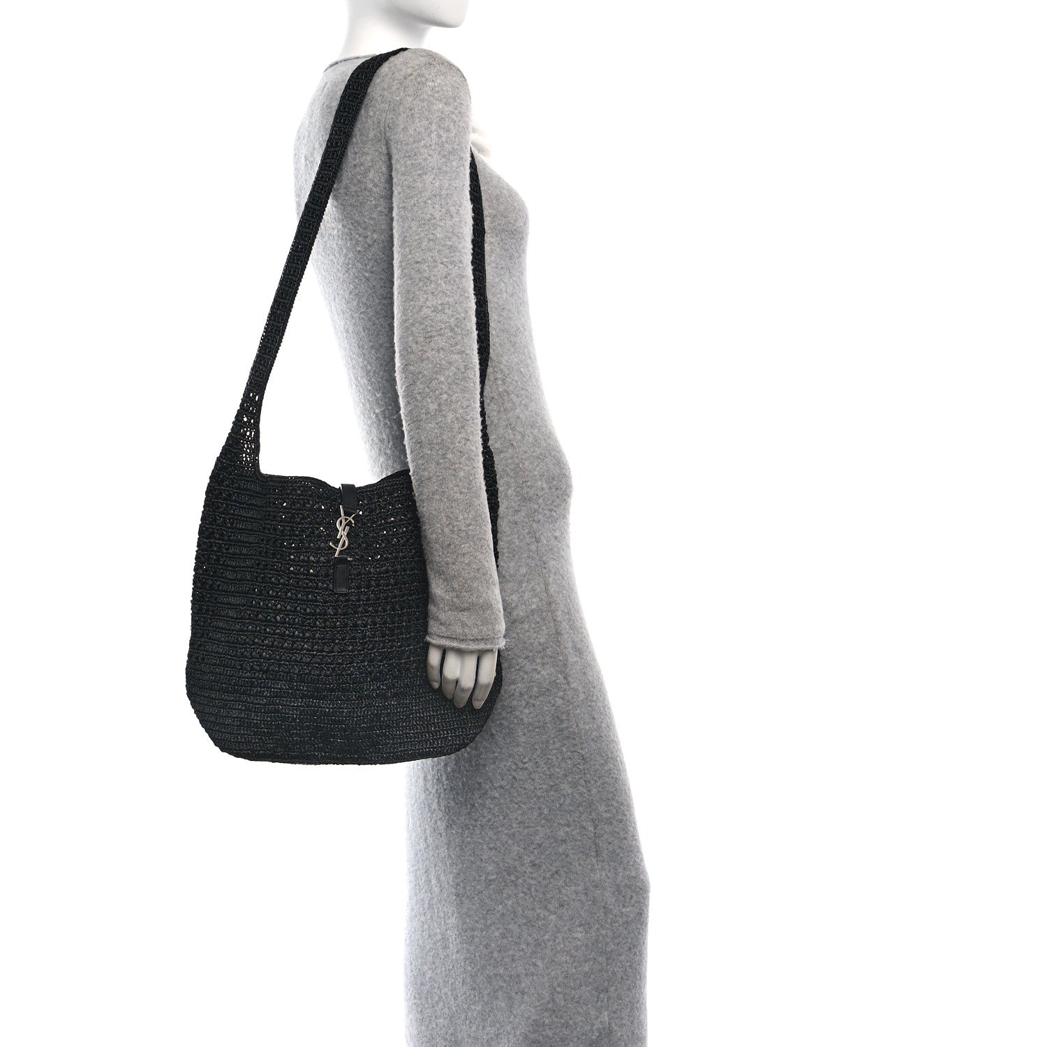 Saint Laurent Raffia Monogram Le 5 A 7 Medium Tote Black 2 of 10